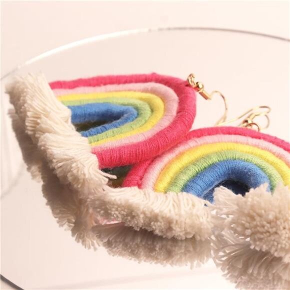 Boho Rainbow Layered Tassel Earrings Handmade Macrame Fringe Drop Earrings Gift - Picture 7 of 8